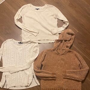 American Eagle Outfitters Cream and Brown Sweater Trio